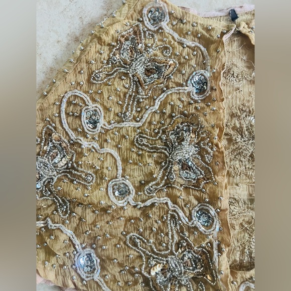 Vintage Y2K Embellished Sequined Embroidery Beaded Champagne Gold Shawl Cape S - Picture 3 of 7